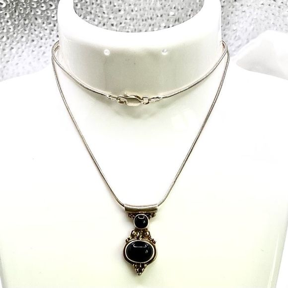 AAB# Italian Sterling 925 Silver & Black Oynx Necklace - Picture 3 of 11